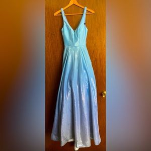 Blue fading to purple v neck homecoming dress/ball gown with tulle insert